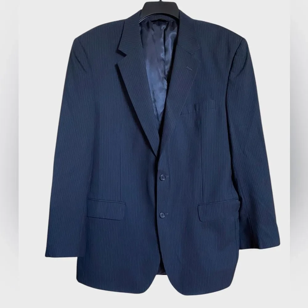 Jos. A. Bank Men's Two Button Wool Blazer Sport Coat 44L Navy Pin Striped Preppy